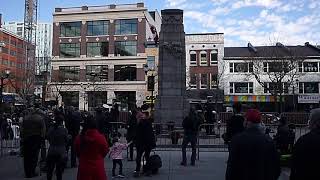 Remembrance Day 2020 service at cenotaph in downtown Hamilton, Ontario