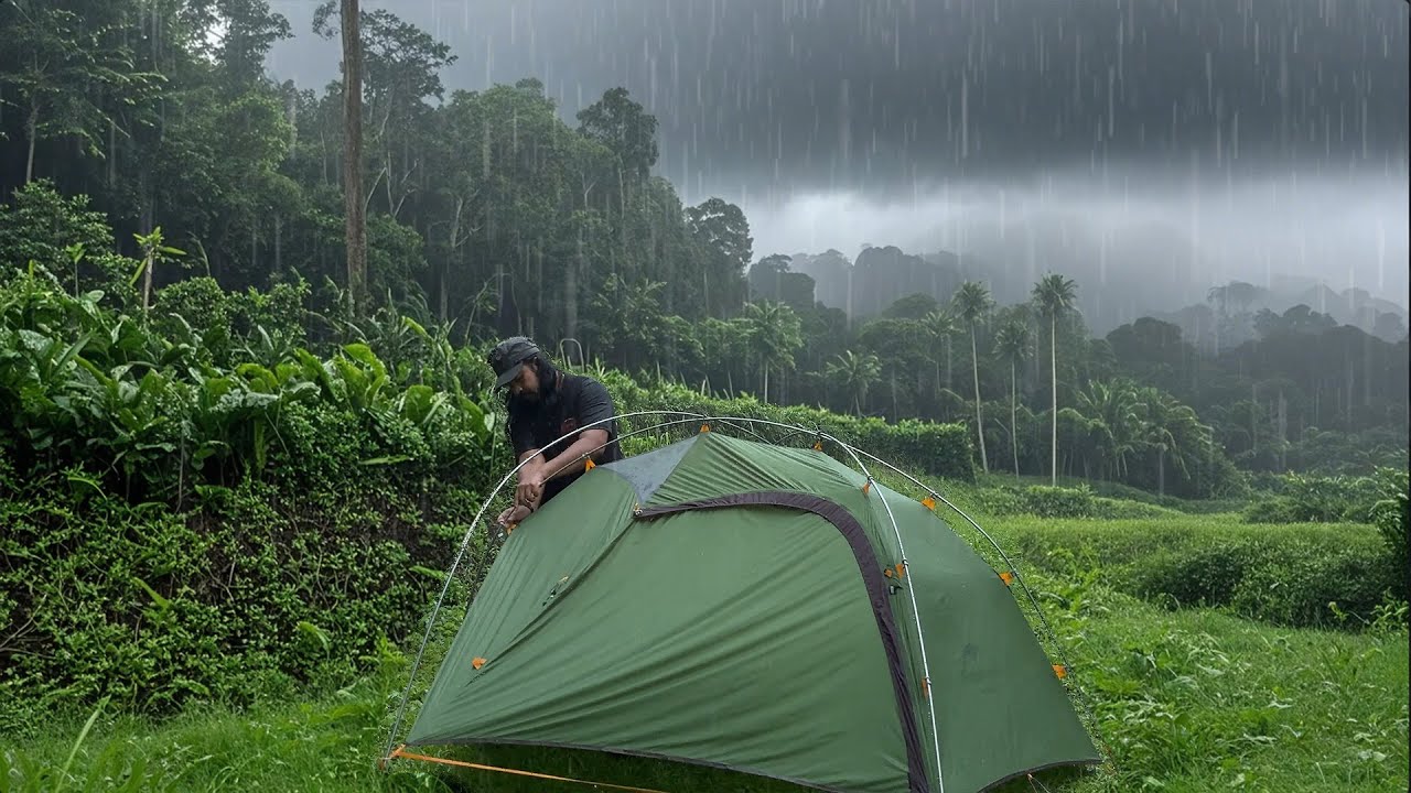 SOLO CAMPING IN REAL HEAVY RAIN | RELAXING CAMPING HEAVY RAIN - YouTube
