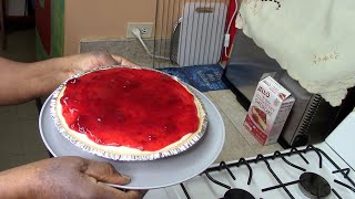 No Bake Strawberry Cheese Cake With Strawberry Topping. Eat It In 8 Hours