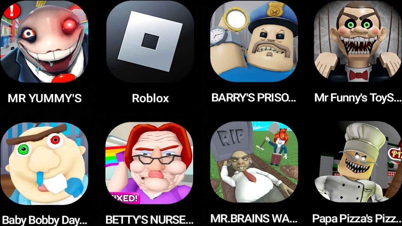 ROBLOX,MR YUMMY'S SUPERMARKET,Baby Bobby Daycare,Papa Pizza's Pizzeria,Mr Funny's,The Carnival...