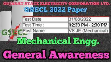 GSECL Vidhut Sahayak question paper 2022 | GSECL Junior engineer mechanical 2022 question paper