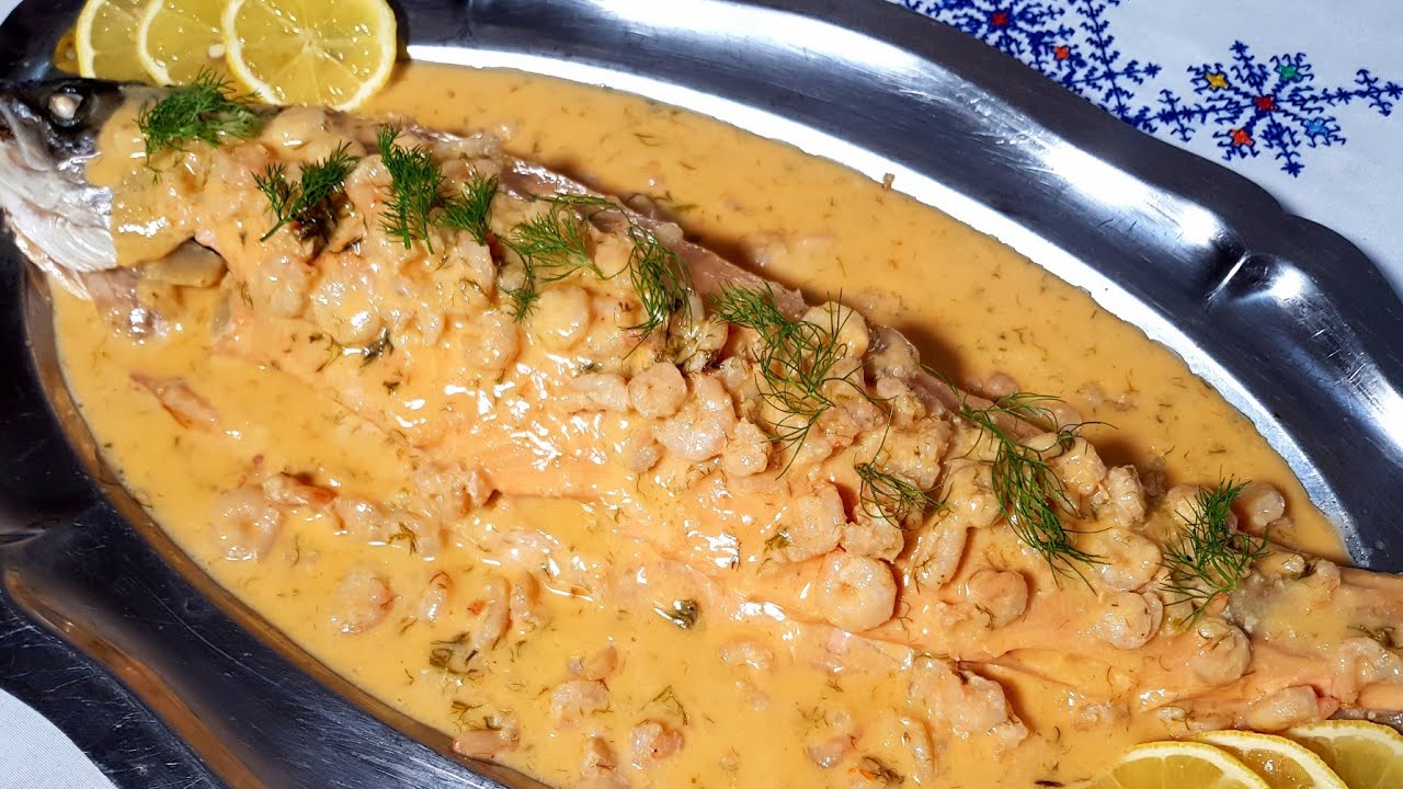 سمك السلامون في الفران بصلصة طوب👍من اطباق المناسبات و العراضات 👍