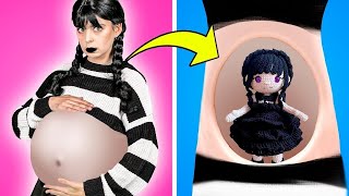 Wandinha Addams vs Princesa Peach Grávidas Situações Engraçadas e Truques Incríveis aqui no Gotcha