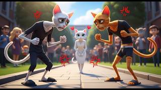 Two skinny cats fighting with each other to marry a beautiful cat - Cat's Love Story