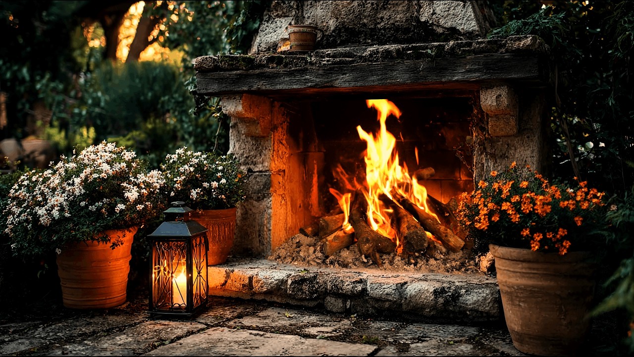 Cozy Spring Cabin Fireplace Ambience 4K (12 Hours) with Crackling Logs for Relaxation