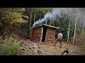 Build a Forest House With Mud and Wood | Log Cabin - Bushcraft