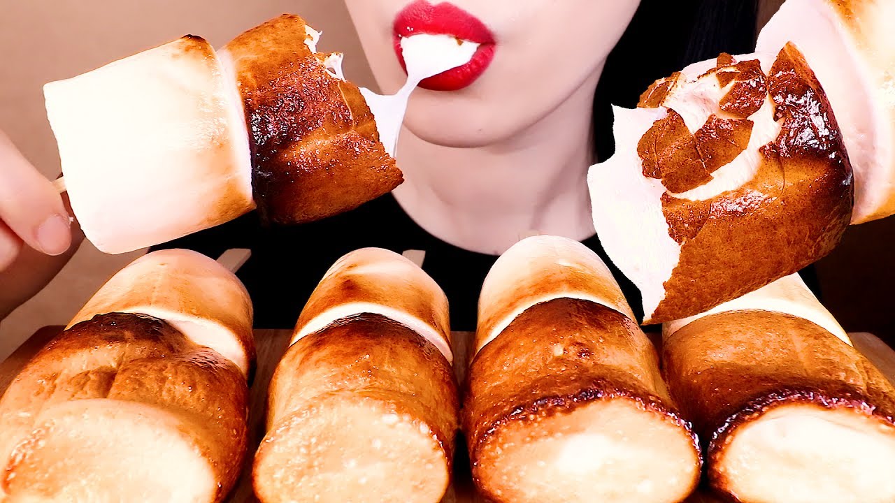 ASMR *RECIPE* ROASTED MARSHMALLOWS eating sounds MUKBANG 구운 마시멜로 디저트 먹방[바삭하고 맛있게 굽는 방법 포함]