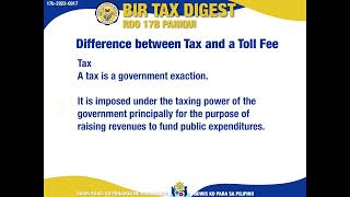 RDO 17B Tax Digest: Difference Between Tax and Toll Fee