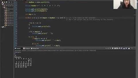 Printing a Monthly Calendar | java