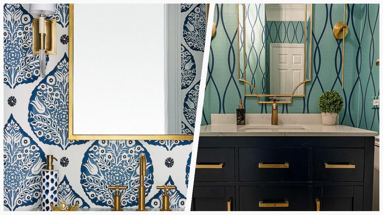 75 Wallpaper Powder Room With Blue Design Ideas You'll Love ⭐️