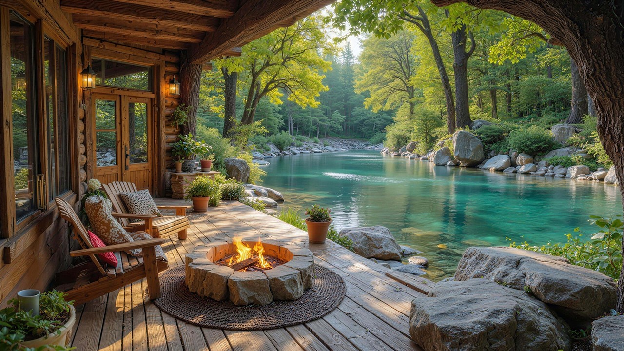 A Peaceful Spring Morning by the River Porch | Campfire & Smooth Piano ...