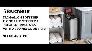iTouchless 13.2 Gallon Elongated Step Pedal Kitchen Trash Can with AbsorbX Odor Filter Setup & Use