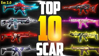 TOP 10 BEST SCAR SKIN | SCAR BEST SKIN IN FREE FIRE | EVO SCAR 2.0 VS MEGALODON SCAR| SCAR BEST SKIN