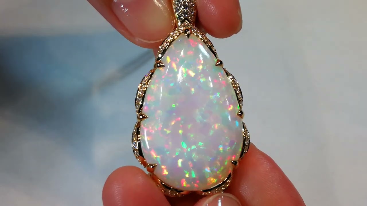 Opal Necklace with D Flawless Diamonds set in 18K Yellow Gold