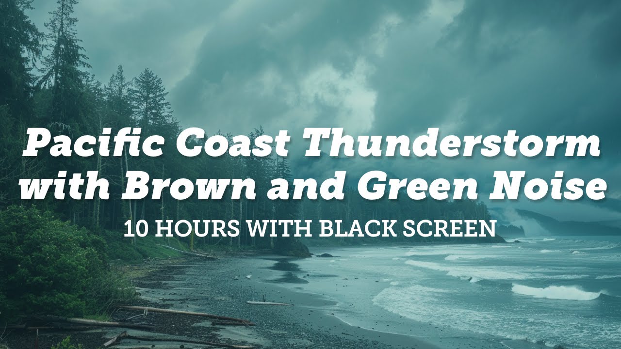 Pacific Coast Storm: Gusting Wind, Ocean Waves and Distant Thunder for Sleep | 10 Hours Black Screen