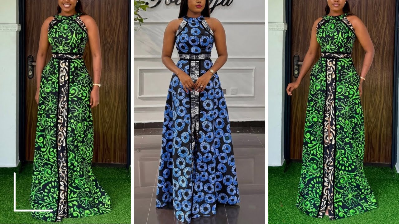 ankara halter neck dress How To Cut and Sew Trendy with 180 degrees flare/Halter neck dress /Part1 ZIP-UP-CLOSURE