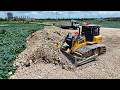 START NEW VIDEO!! Driver Powerful Dozer SHANTUI C3 And Dump Trucks 24Ton Moving stone and soil