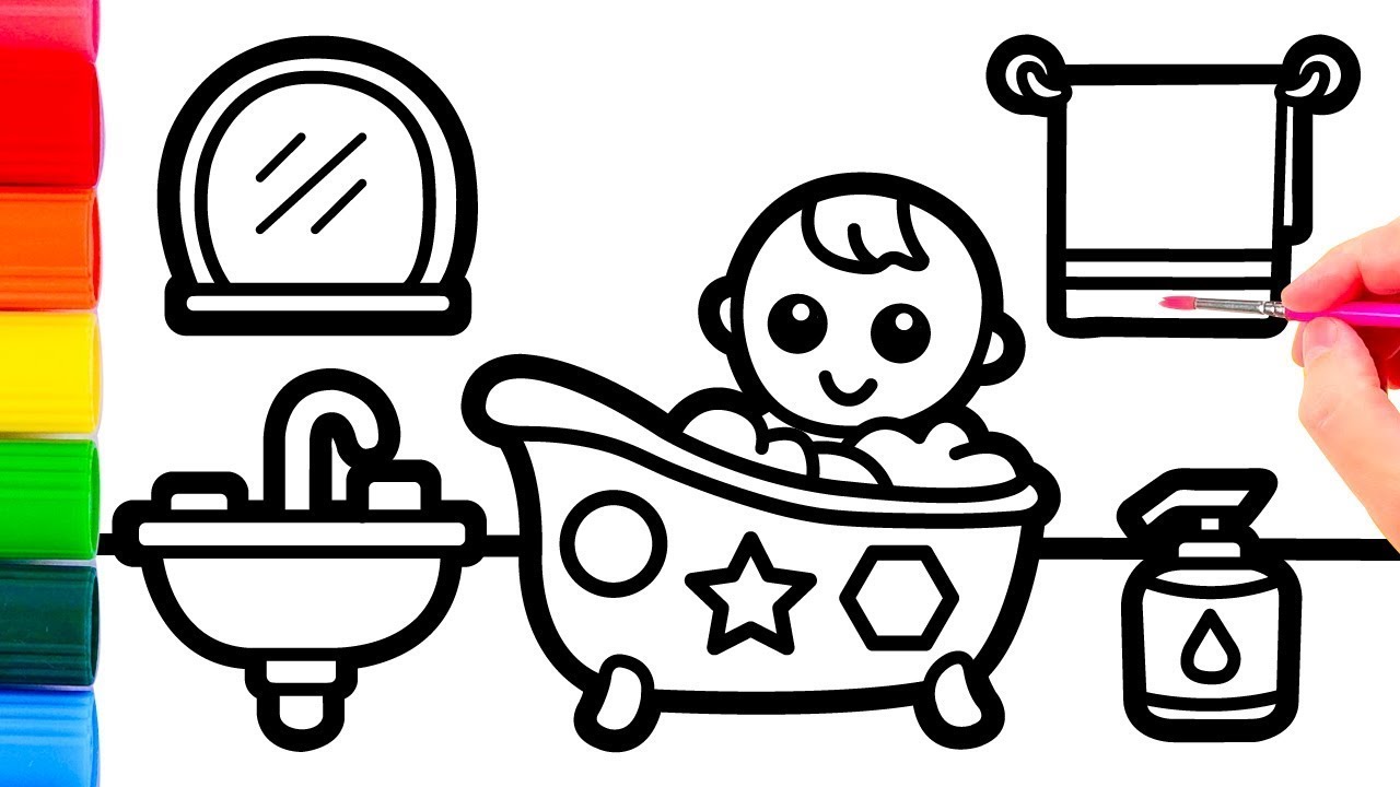 How to draw a cute bathroom for kids ? Painting and Coloring a bathroom.