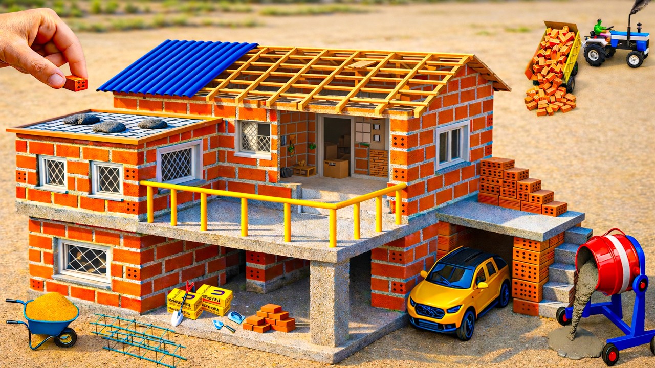 DIY Construction Science Project - Building a Strong 2-Story Fireproof House and Modern Garage