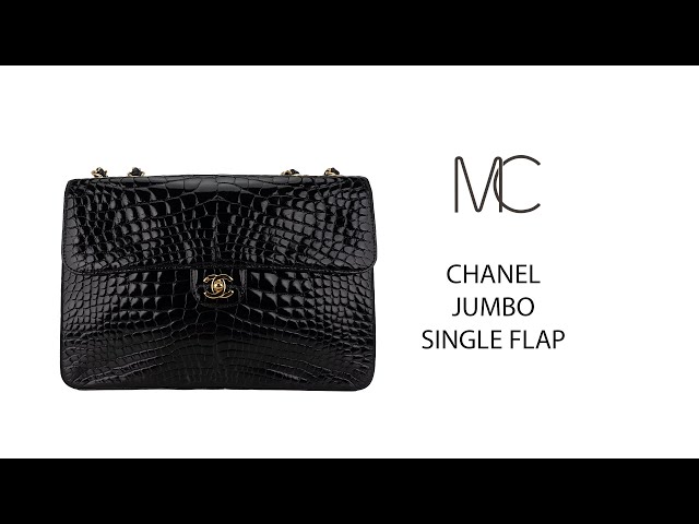 Chanel Vintage Jumbo Single Flap Black Alligator Bag Gold Hardware •  MIGHTYCHIC • 