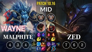 GRF Wayne Malphite vs Zed Mid - KR Patch 10.16