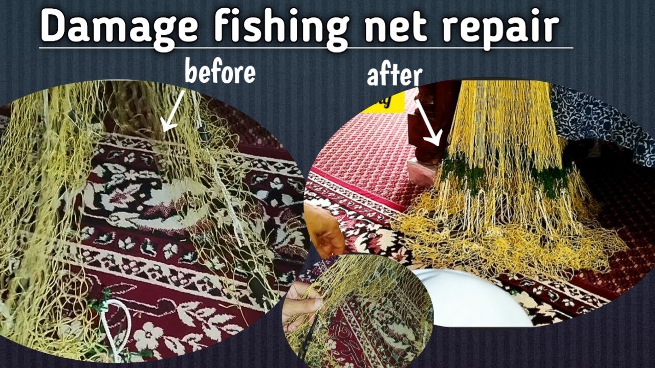 Repairing a fish net after it breaks | fishing net mending tutorial ...