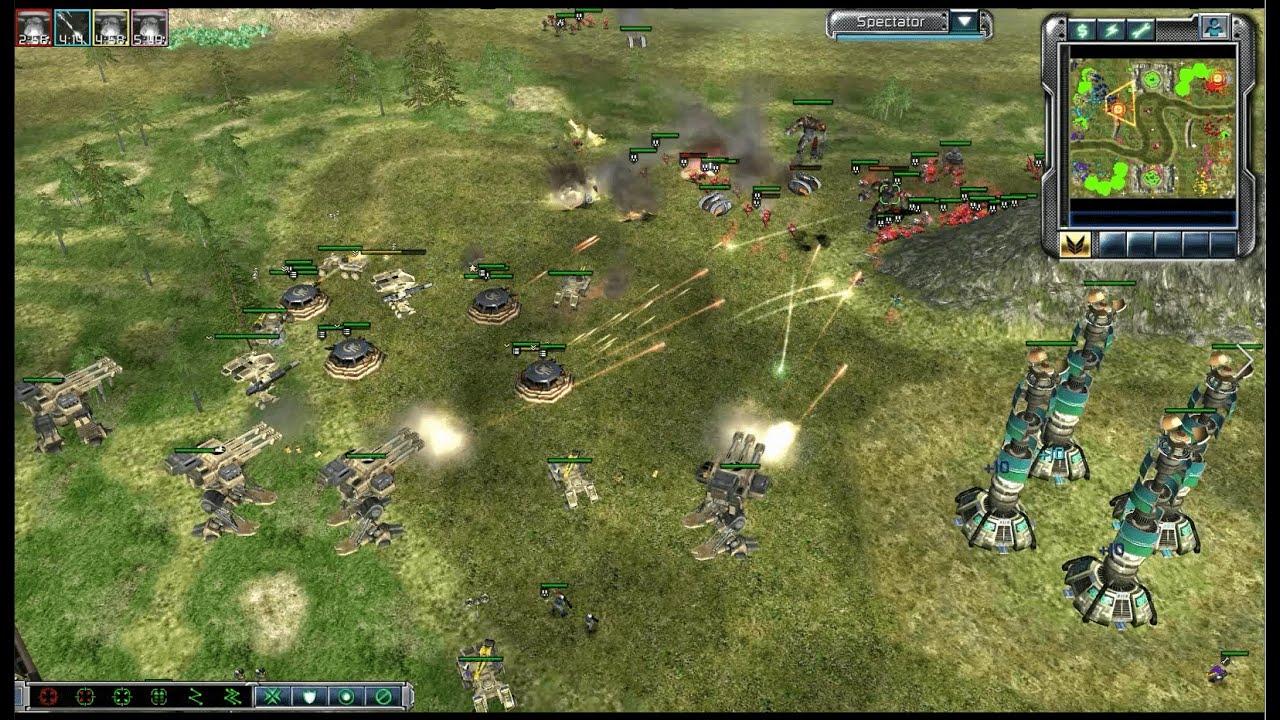 Command & Conquer 3 Kane's Wrath: Defensive Battle & Air Strikes vs 4x Brutal AI