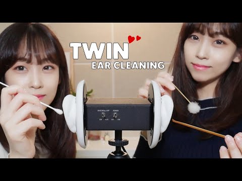 [ASMR] 쌍둥이 풀코스 귀청소 / 소독, 귀청소, 귀마사지 / Twin Full-course Ear Cleaning (No Talking)