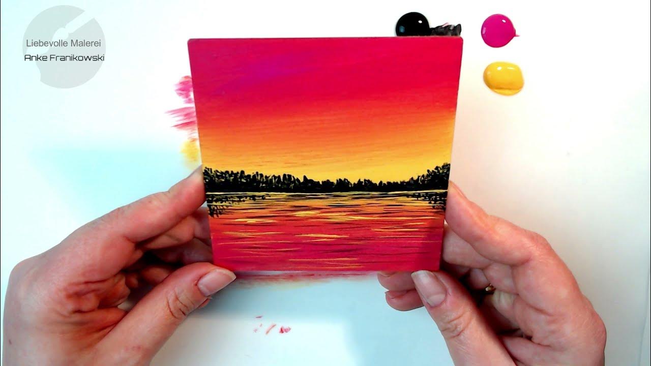 Sonnenuntergang Malen Einfach Für Kinder Sonnenuntergang malen, einfaches Acrylmalerei -Tutorial für Anfänger