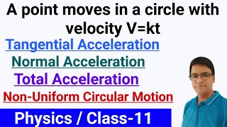 A point moves along a circle with velocity v=kt||Total acceleration||Non uniform circular motion||