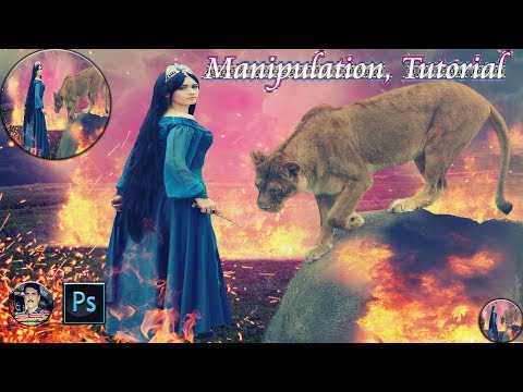 Making Girl & Lion Photo Manipulation I fire Scene Effect In Photoshop c...
