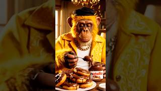 قرد شيك بيأكل نوتيلا ودونات بطريقة مضحكة 😂🍩 | Fun Chimp Eating Nutella & Donuts#قرد_شيك #monkey