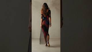 Dark Boho Tie-Dye One-Shoulder Ruched High-Slit Maxi Dress #fashion