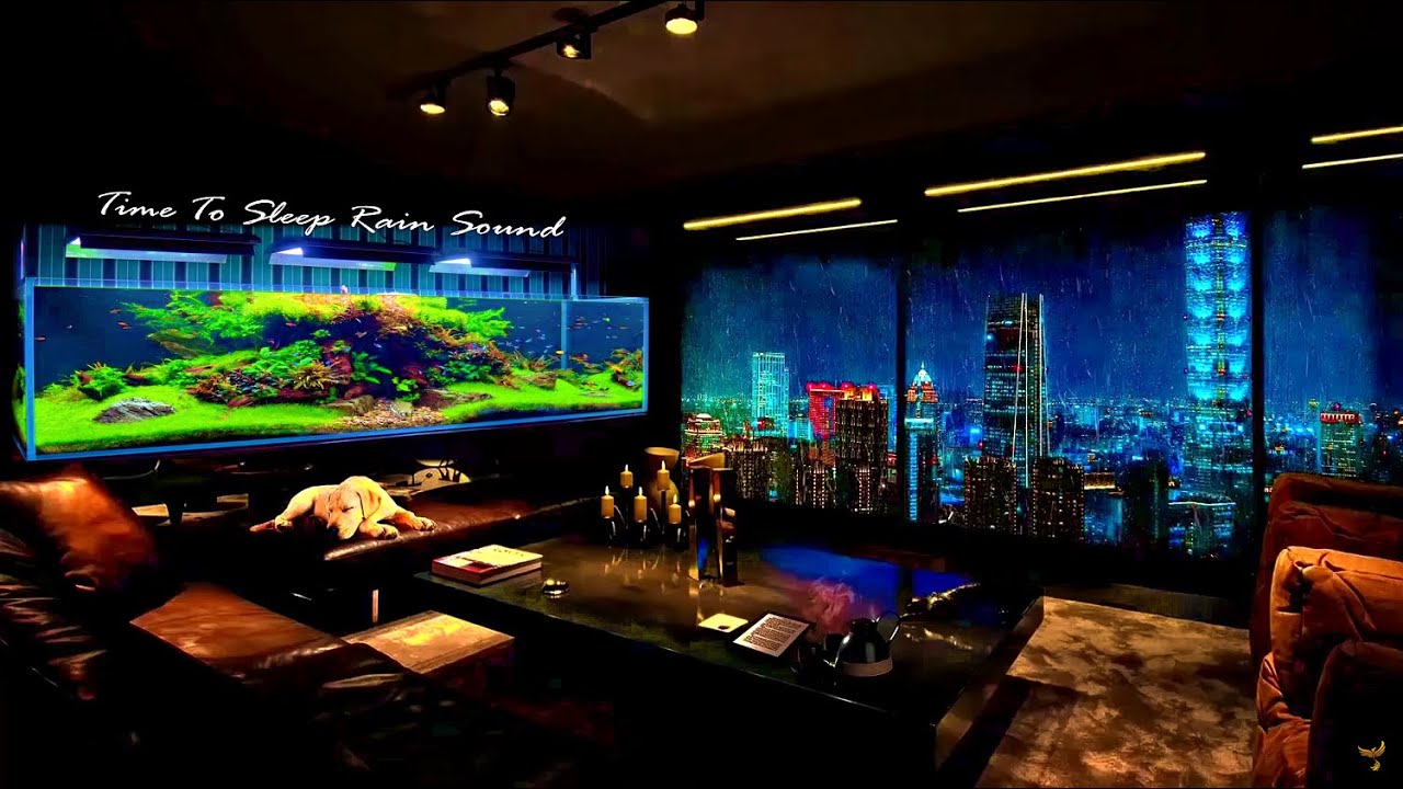 8HRS Fall Asleep in this Luxury Apartment Ambience with Heavy Rain Sounds on Window for Sleeping
