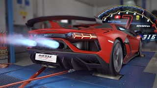 : Straight piped Lambo Aventador SVJ 300+km/h DYNO pulls | Capristo INSANE sounds | *mic almost died*