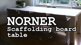 I made this table from scaffolding boards. These boards are approximately 20x3x300 cm (7.8x1.1x1118 inches) pine. Very simple 