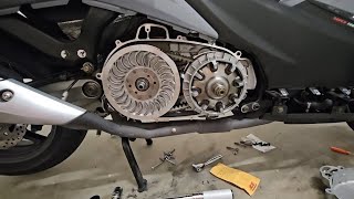 How to replace CVT drive belt on Kymco AK 550. 12K Service. USA