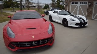 Beautiful ferrari f12 vs a badass dodge viper, walkaround of both cars
and highway cruising