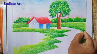 Scenery Drawing L Village Scenery Drawing L Pastel Colour Drawing Art