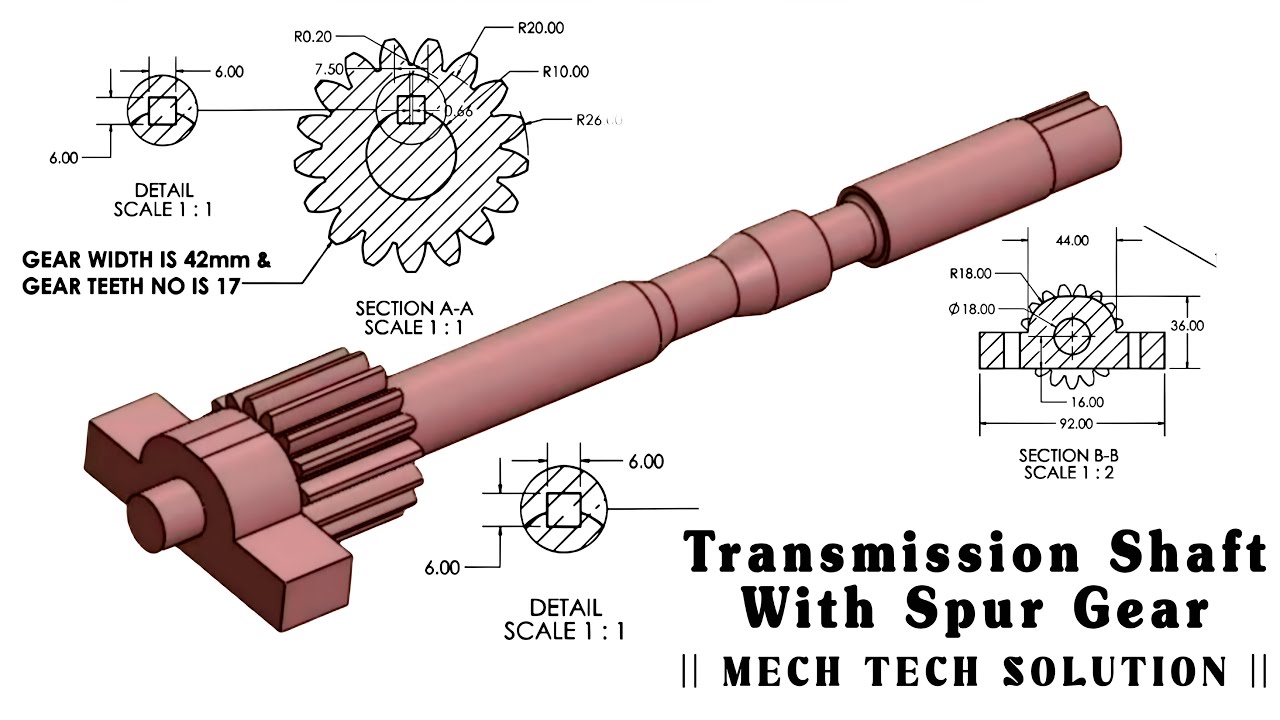 Solidworks Tutorial Spur Gear With Transmission Shaft | Spur Gear ...