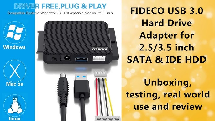  FIDECO SATA/IDE to USB 3.0 Adapter, Hard Drive Adapter Cable  for Universal 2.5/3.5 Inch IDE/SATA External HDD SSD, 5.25-Inch  DVD-ROM/CD-ROM/CD-RW, Offline One Touch Clone, Support 16TB (Cable PL06) :  Electronics