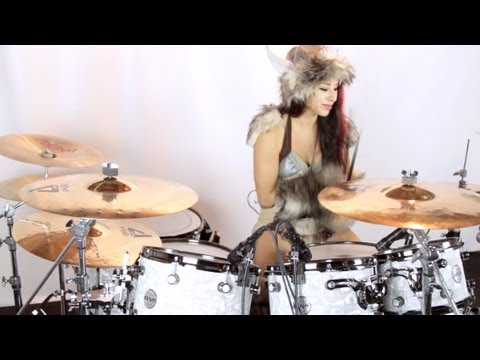 Viking girl drummer plays Mastodon