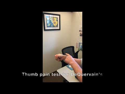 Thumb pain test for DeQuervain's syndrome