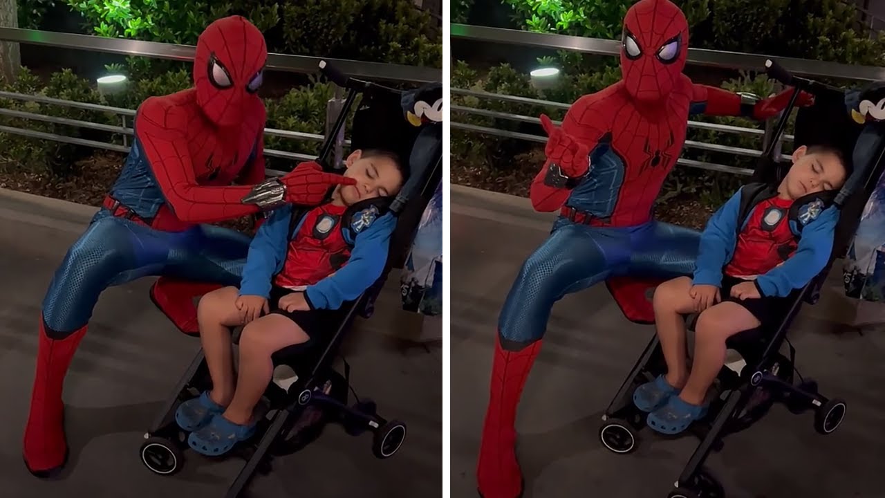 Spider-Man makes the funniest photos with sleeping fan.