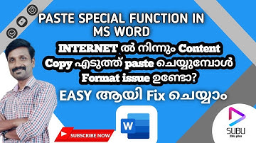 PASTE SPECIAL FUNCTION IN MS WORD | Malayalam Tutorial | Subu Edu Plus