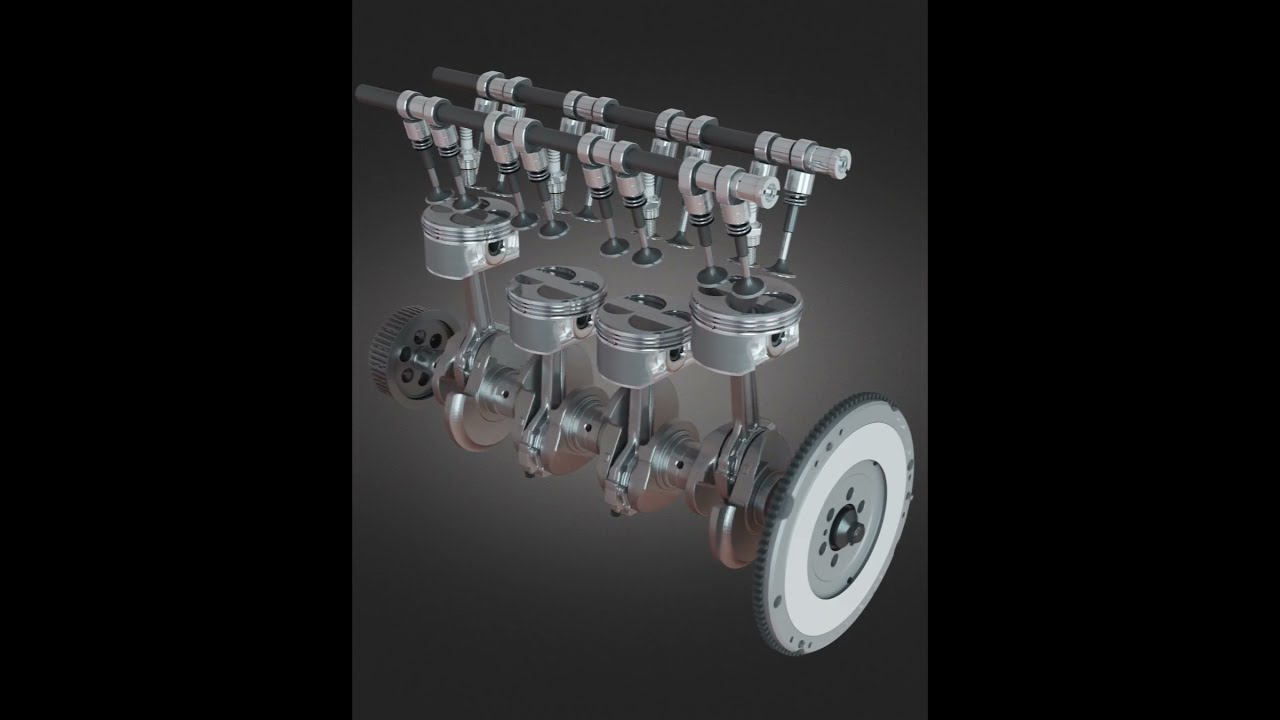 Inline 4 Cylinder Piston Engine Animation Shorts