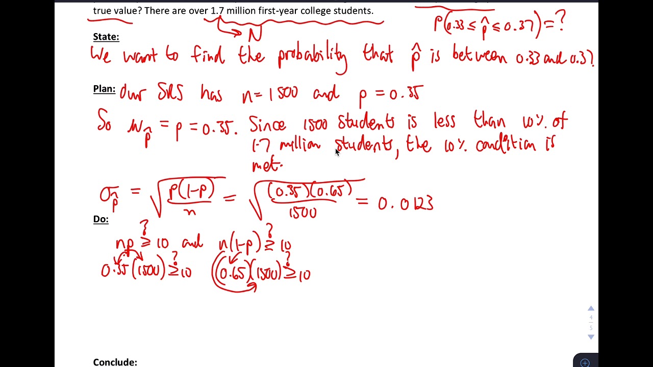 Section 7.2 Example 1: Normal approximation for p-hat - YouTube
