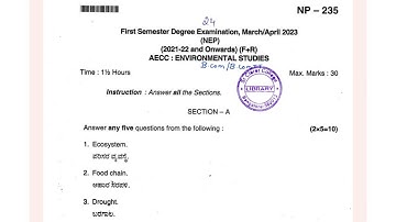 Environmental Studies Question paper 2023 || B. Com 1st Semester Question paper 2023