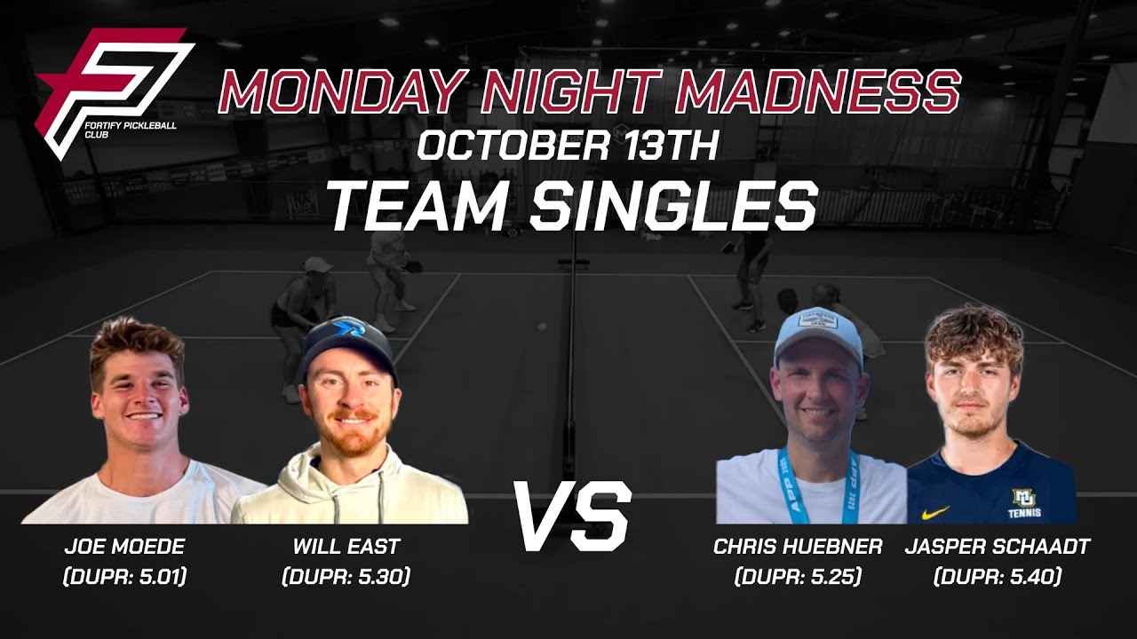 Fortify Pickleball Club: Monday Night Madness Team Singles 10/13:  East/Moede VS Huebner/Schaadt