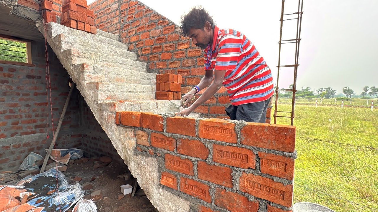 Traditional Staircase Handwall Build Accurately with Brick |Stair Handrail Construction |Brick Stair